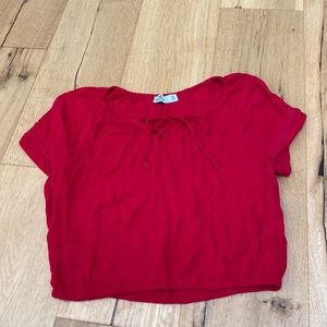 Hollister Red Lacey Sleeve V Neck Criss Cross Tee